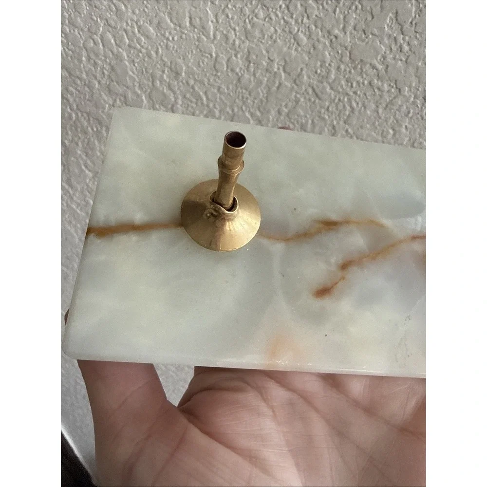 Vintage Beautiful Onyx Marble Stone Pen Pencil Holder Desk